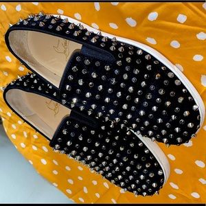 Black Leather slip on spiked stud louboutin